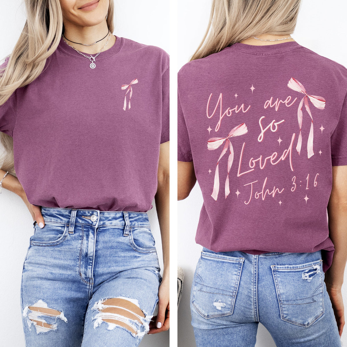 You Are So Loved Pink Ribbon Coquette Girly Christian Jesus Gospel Faith Saved Comfort Colors Tee