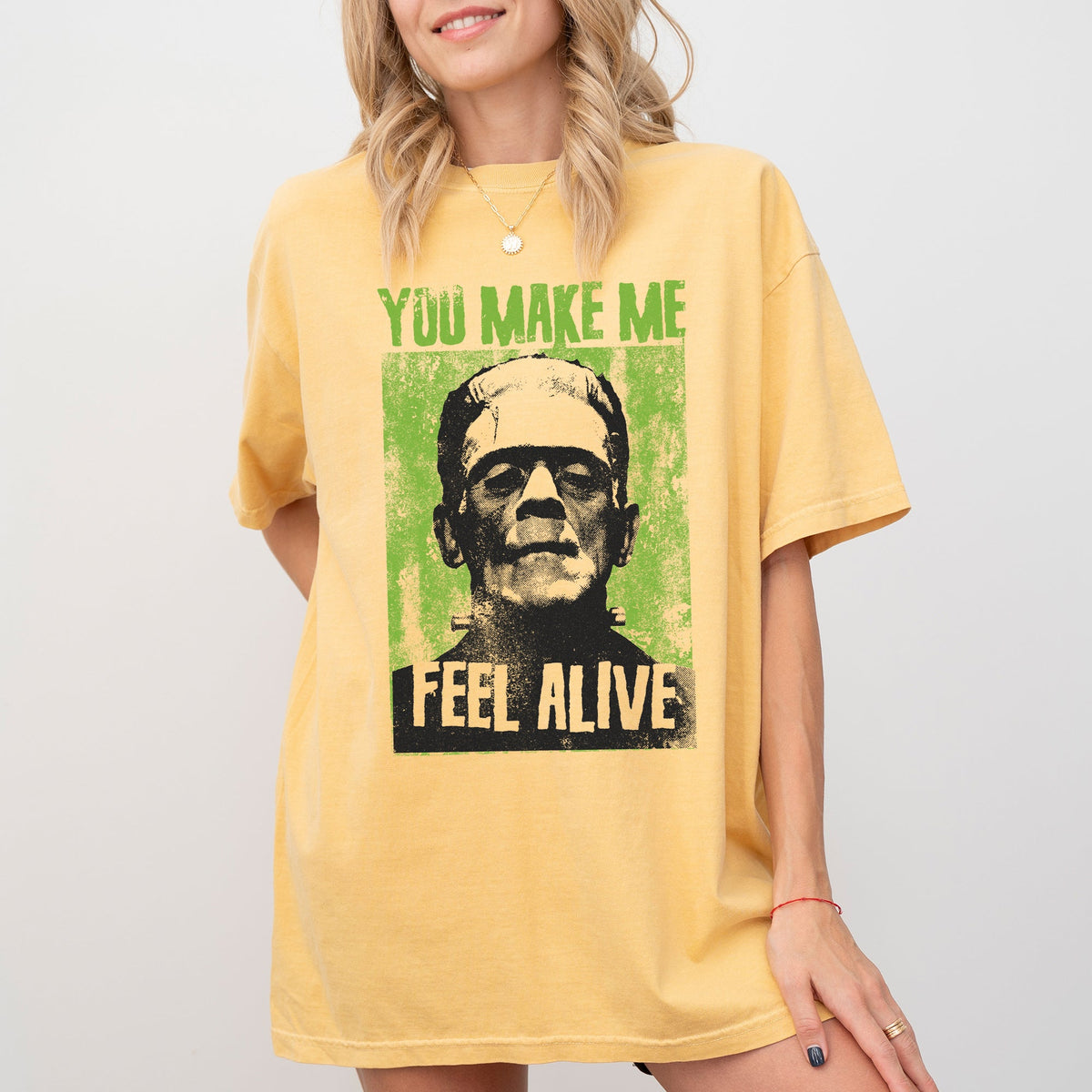 You Make Me Feel Alive Frankenstein Meme Halloween Zombie Spooky Witch Skeleton Comfort Colors Tee