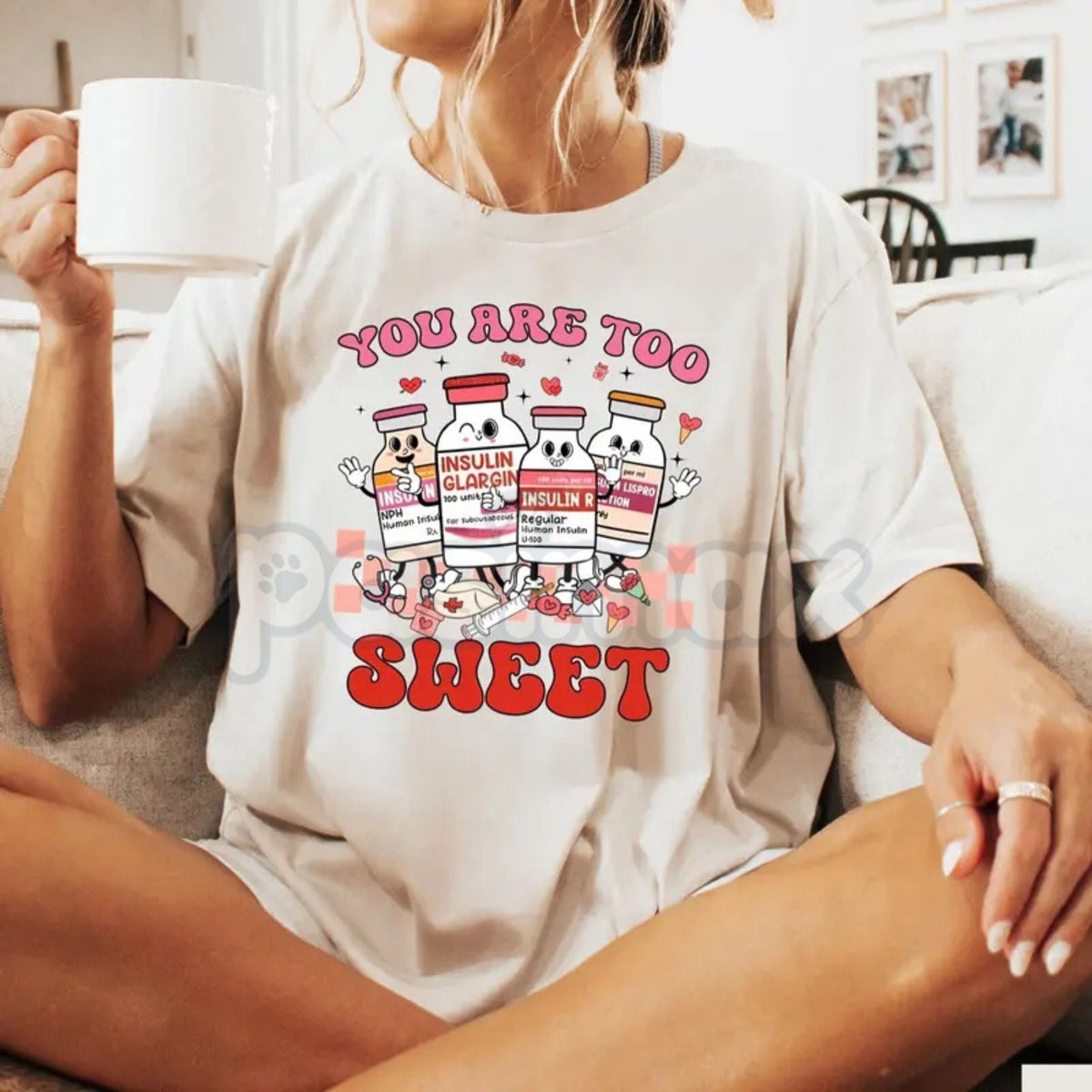 "You Are Too Sweet" Nurse Valentine T-Shirt - Funny Nursing Valentine's Day Tee, Cute Healthcare Worker Gift, Heart & Stethoscope Holiday Shirt