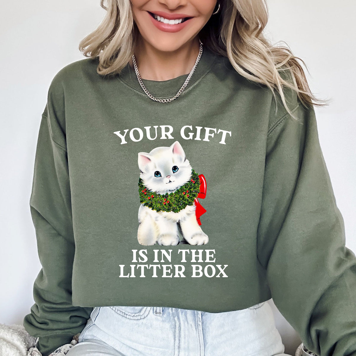 Your Gift Is In The Litter Box Cat Christmas Naughty Funny Snow Santa Xmas Sweatshirt