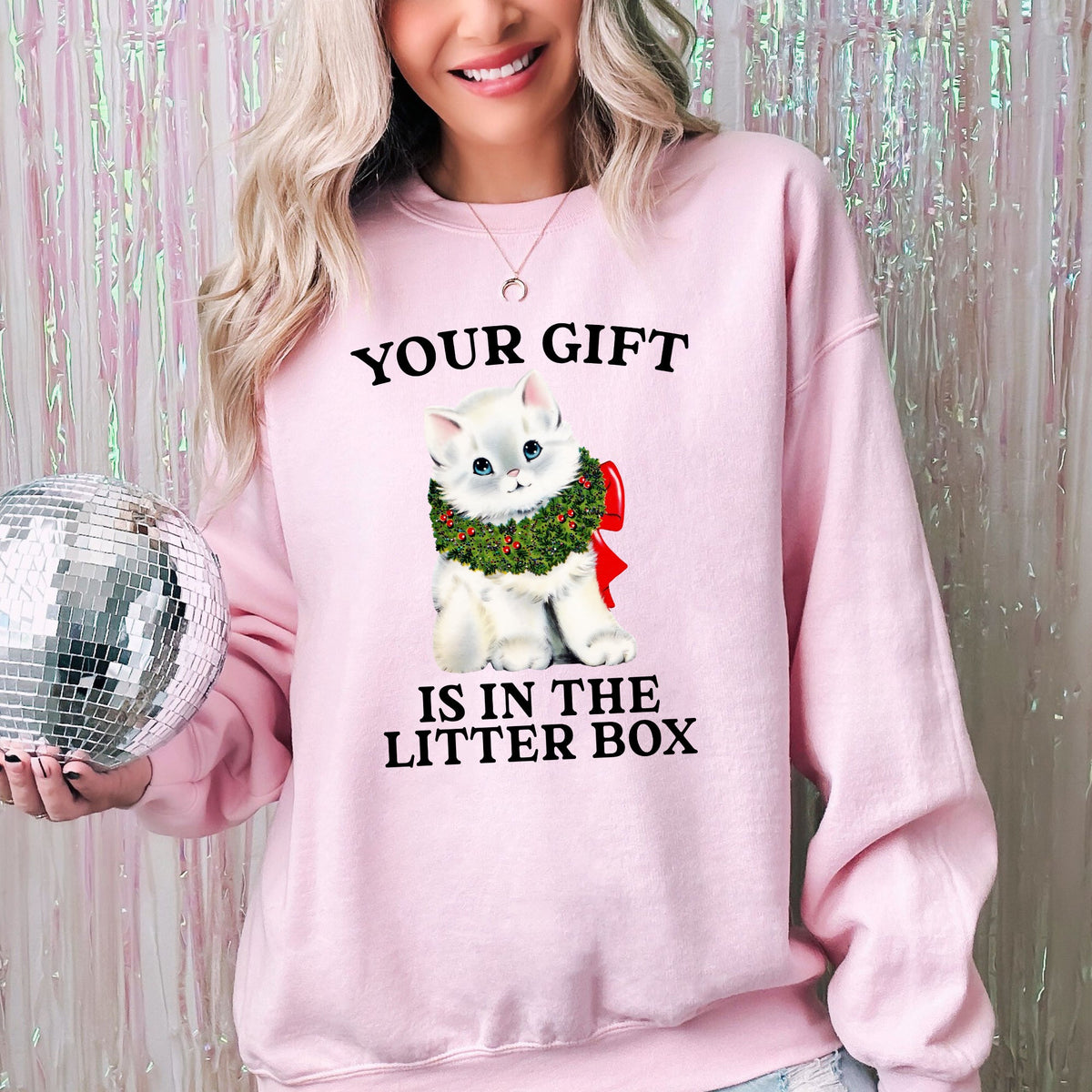 Your Gift Is In The Litter Box Cat Christmas Naughty Funny Snow Santa Xmas Sweatshirt