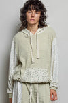 POL Mixed Knit Contrast Print Sleeve Hoodie with Kangaroo Pocket