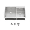 33'x19' Embedded Double Bowl Kitchen Sink, Overmount Handmade Sink in Brushed (Sink only)