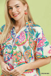 Umgee Mix Floral Print Scallop Hem Blouse
