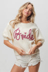 BiBi Metallic Letter Short Puff Sleeve Hairy Sweater