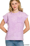 Zenana Full Size Crinkle Washed Round Neck Folded Short Sleeve Tee Plus Size