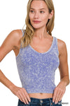 Zenana Washed Ribbed Seamless Cropped V-neck Tank Top