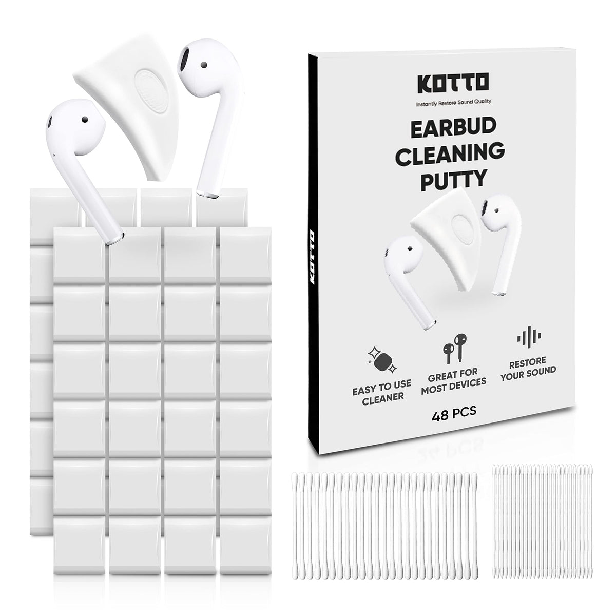 KOTTO 48 PCS Earbud Cleaner Kit Earbuds Cleaning Putty AirPod Cleaner Kit Easily Remove Ear Wax and Dirt from Headphone/Earbud/AirPods/Charging Cases/Laptop/Phone/Earphones/Camera (48 PCS)