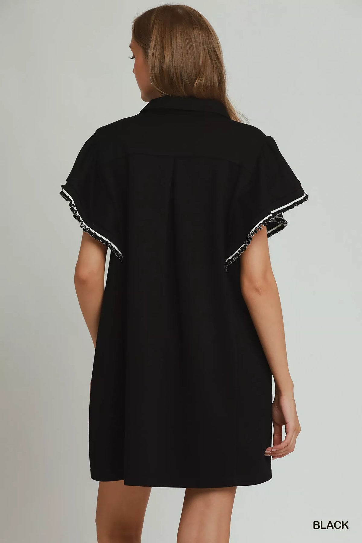 Umgee Half Zip Ruffle Rib Band Butterfy Sleeve Mini Dress with Pockets