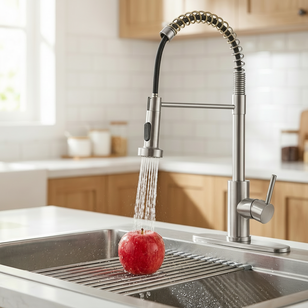 Kitchen Faucet with Pull Down Sprayer Industrial 1 Handle 1 Hole Or 3 Hole Faucet for Farmhouse Camper Laundry Utility Rv Wet Bar Sinks, Stainless Steel, Brushed Nickel