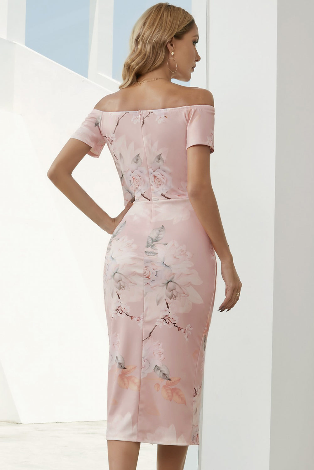 Charming Printed Off-Shoulder Midi Dress with Slit Classy & Feminine Look