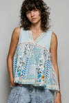 POL Floral V-Neck Sheer Tank with Lace Trim