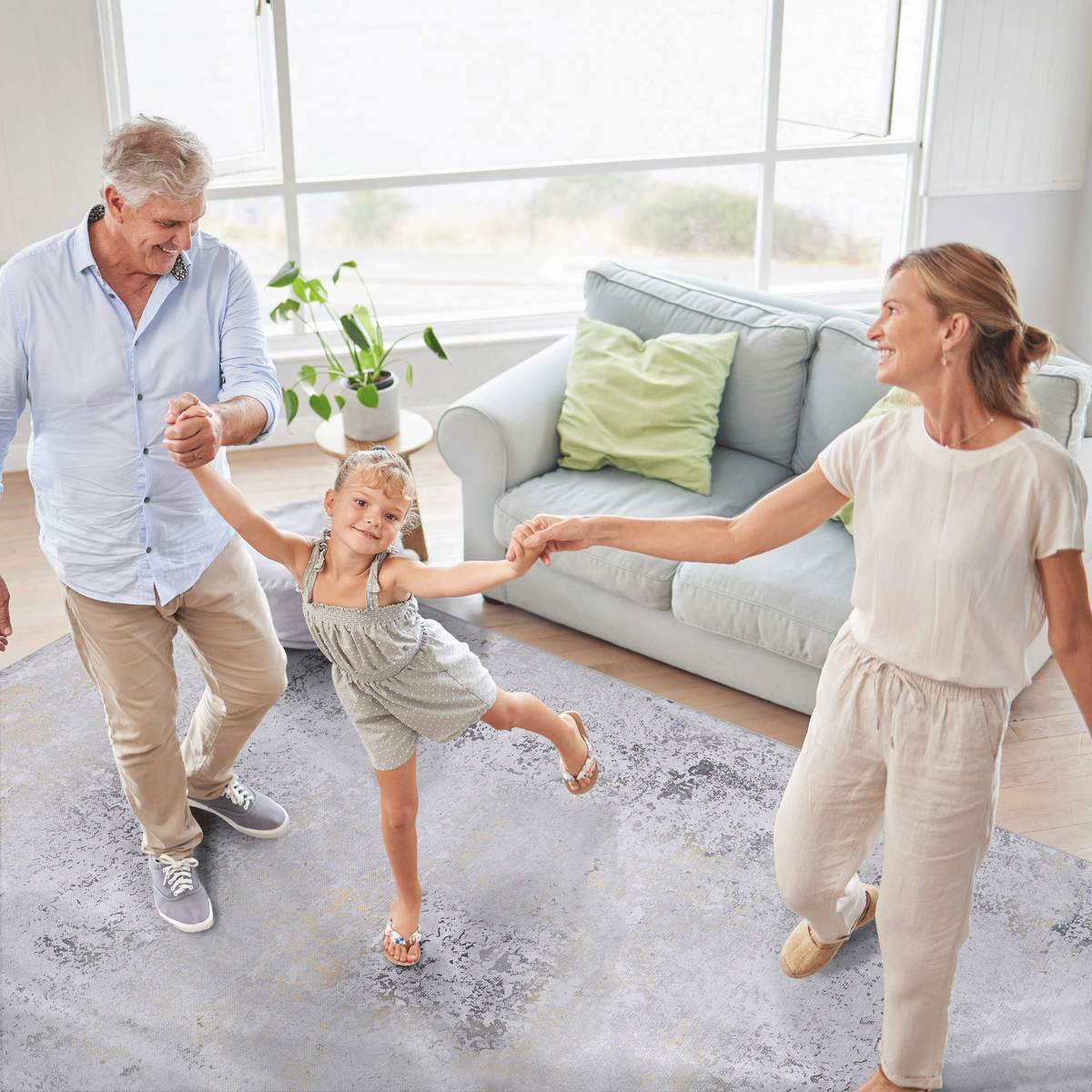 NAAR MAVAL Gold Washable Rug 5x8 Area Rug (Gray+Gold, 5' x 8')