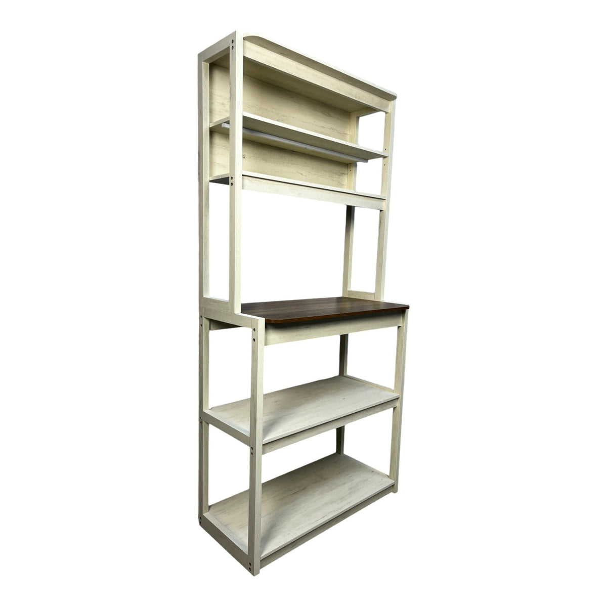 31.50' White and Rustic Brown color 5-Tier Bakers Rack for Kitchen with Storage, Coffee Bar, Kitchen Shelves,  Microwave Stand
