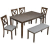 6PCs Kitchen Dining Set, Rectangular Wooden Dining Table with 4 Upholstered Chairs and a Bench, Dining Table Set for 6 People, Living Room, Home Bar and Kitchen, Walnut