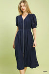 Umgee Zip-Front Smocked Waist Midi Dress
