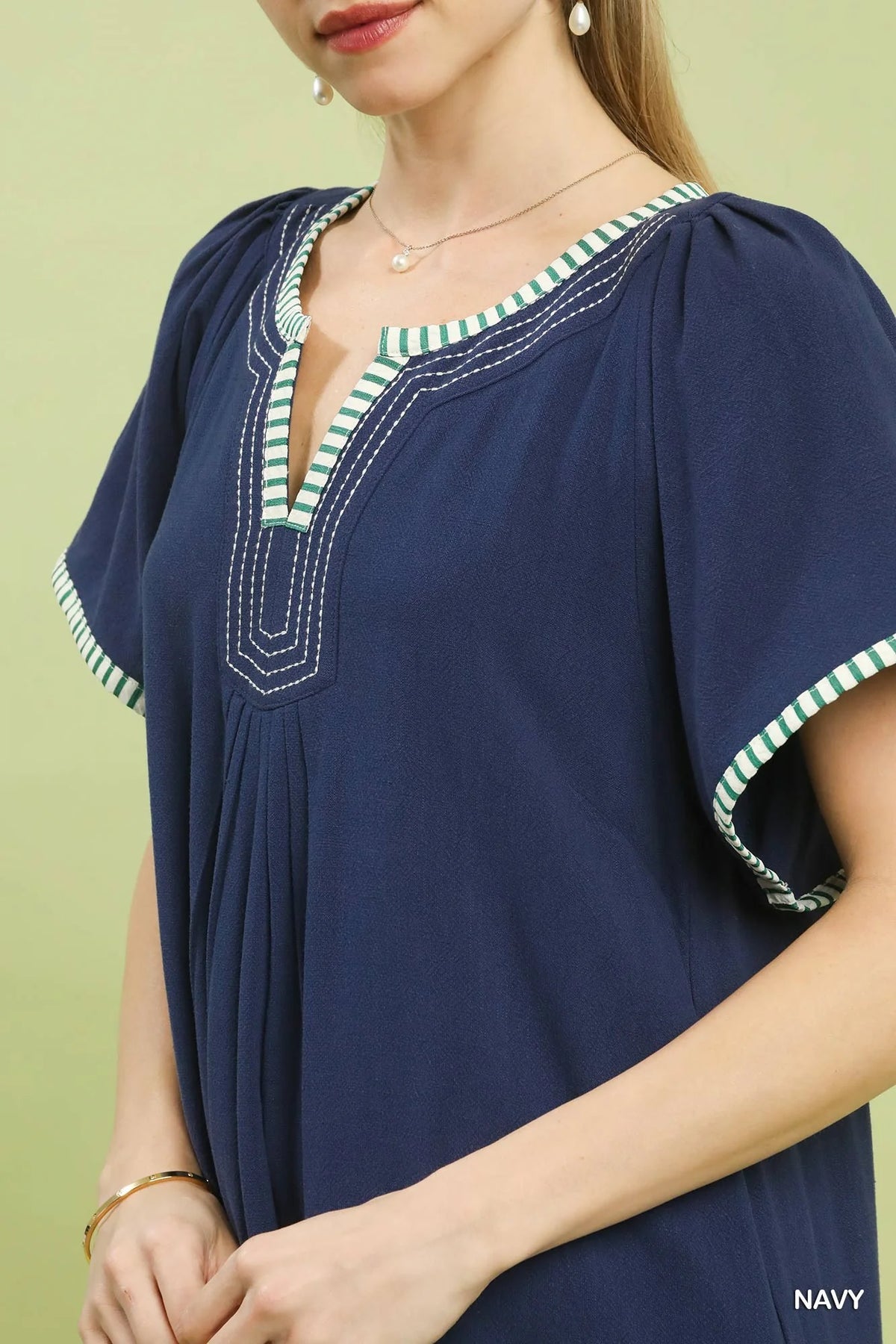 Umgee Linen Trim Tunic Dress