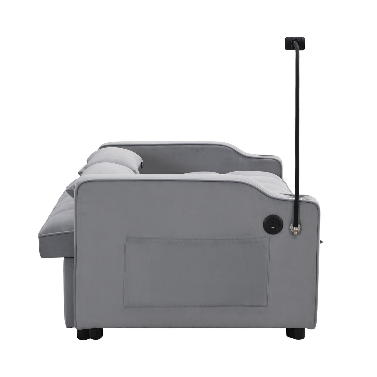 Modern Velvet Loveseat Futon Sofa Couch with Pullout Bed, Adjustable Backrest, Toss Pillows, Light Gray