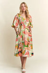 New Summer Floral V-Neck Puff Sleeve Midi Dress For Women – Feminine, Charming, Elegant, Eye-Catching, Perfect for Any Occasion