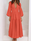 Lightweight Deep V-Neck Balloon Sleeve Maxi Dress Elegant & Flowing Silhouette Unique Dress