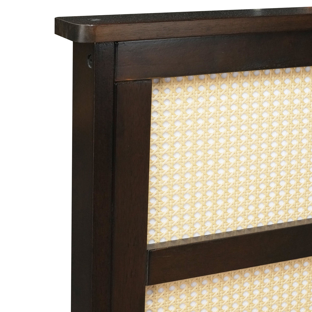 King Size Bed with Rattan Headboard, Two Storage Drawers, Rubber Wood Bed with Enhanced  Support Salts and Feet,Espresso