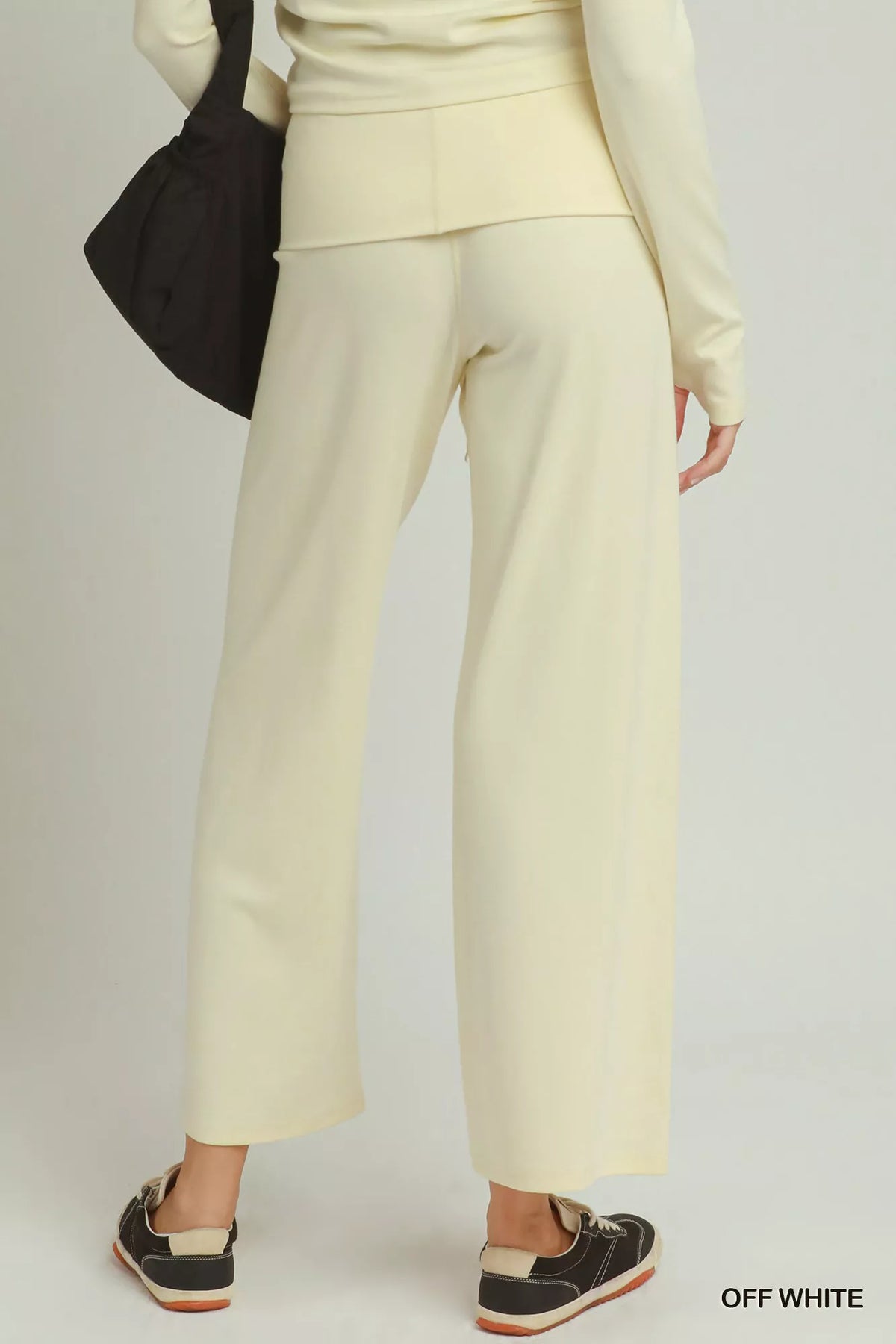 Umgee Cotton Viscose Folded Waistband Straight Leg Pants
