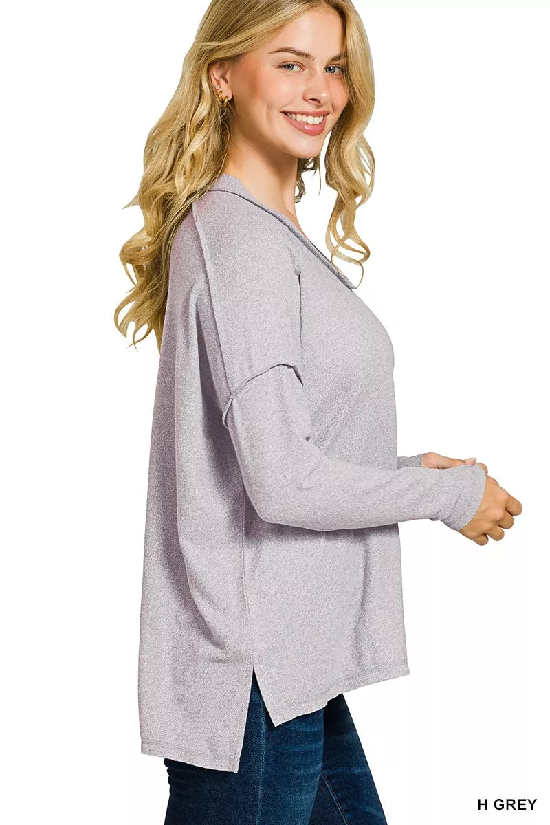 Zenana Soft Melange Hacci Exposed Seam Hi-low Tee