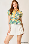 Umgee Floral Print Puff Sleeve Cropped Blouse