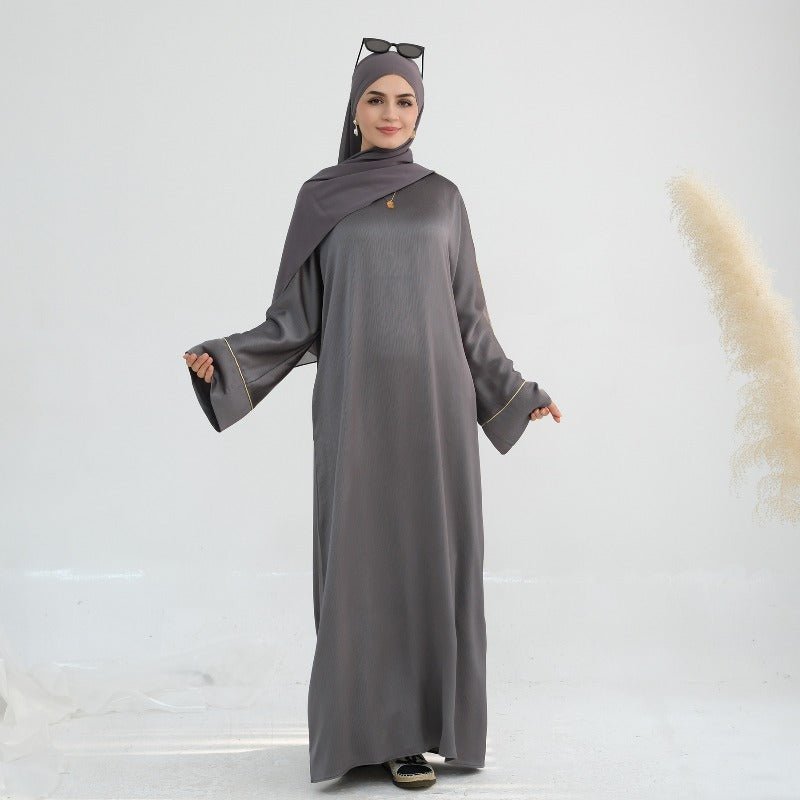 Acetate Crinkle Solid Color Round Neck Abaya Set(MA307)