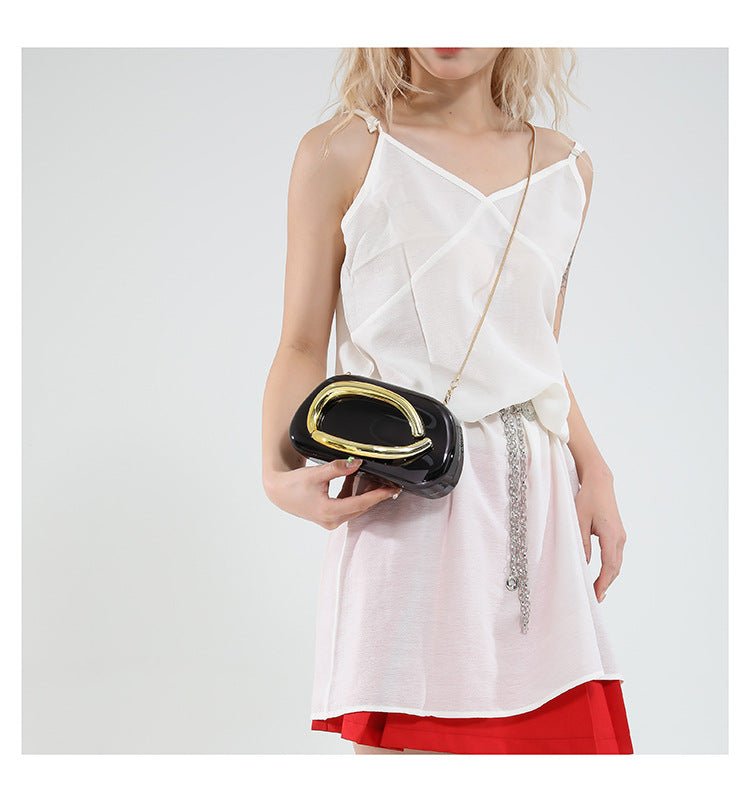 Acrylic Evening Clutch | Metallic Handle Party Bag with Chain Strap(MAC354)
