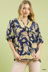 Umgee Apricot Floral Boho Blouse