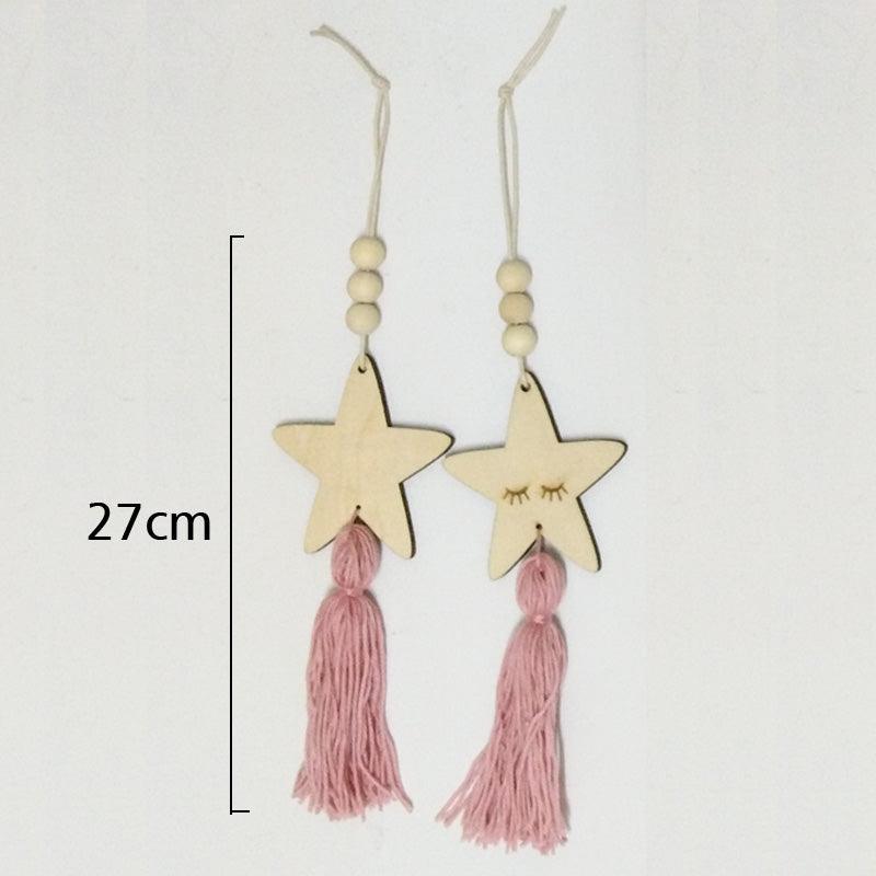 Adorable Sleepy Eye Eyelash Kids Room Decoration Crafts Wood  Wall Hanging Stars Decorative Beads Tassel Photography Props Gift For Kids Bedroom Decor Makeup Sticker For Girls Room Wall Art