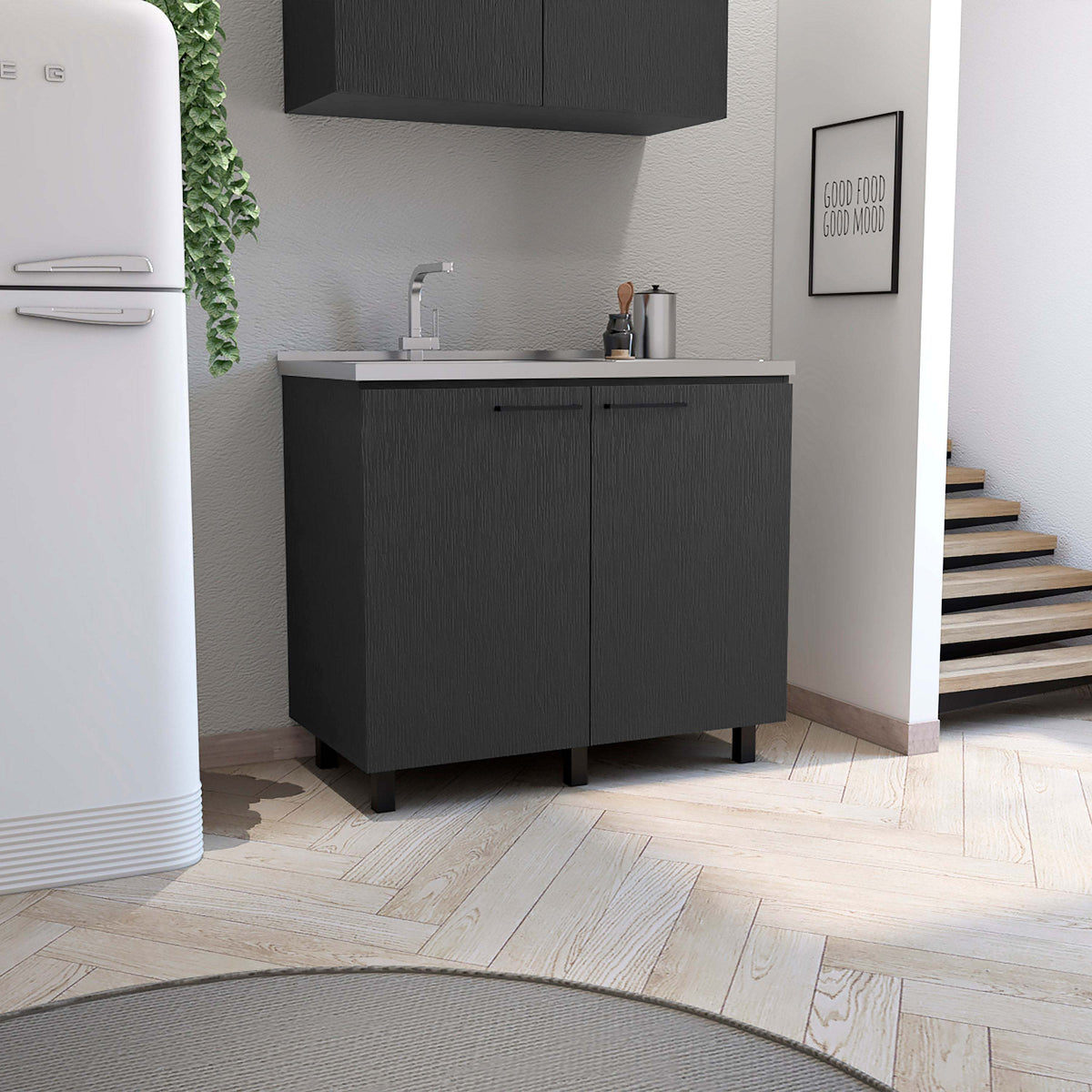 Napoles 2 Utility Sink with Cabinet, Stainless Steel Countertop, Interior Shelf - Wenge