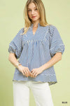 Umgee Striped Puff Sleeve Babydoll Top