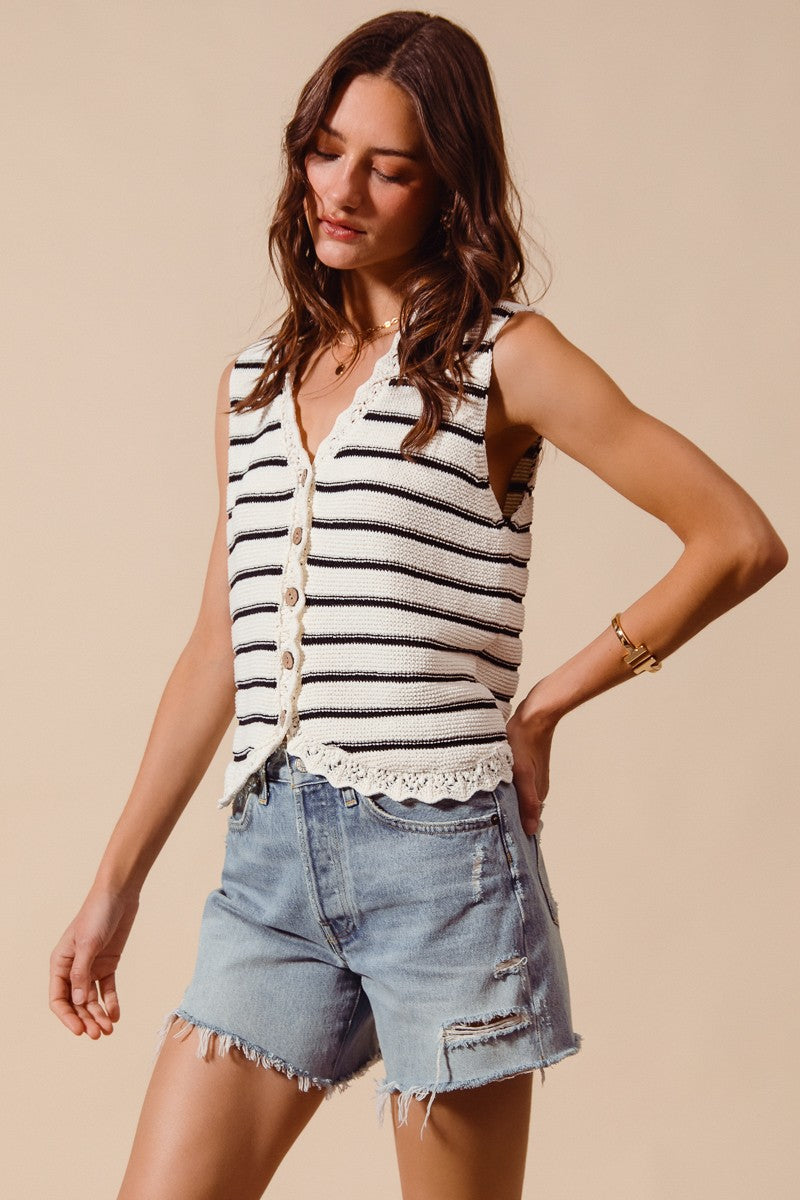 SO ME Buttoned Front Stripe Texture Knitted Sweater Vest
