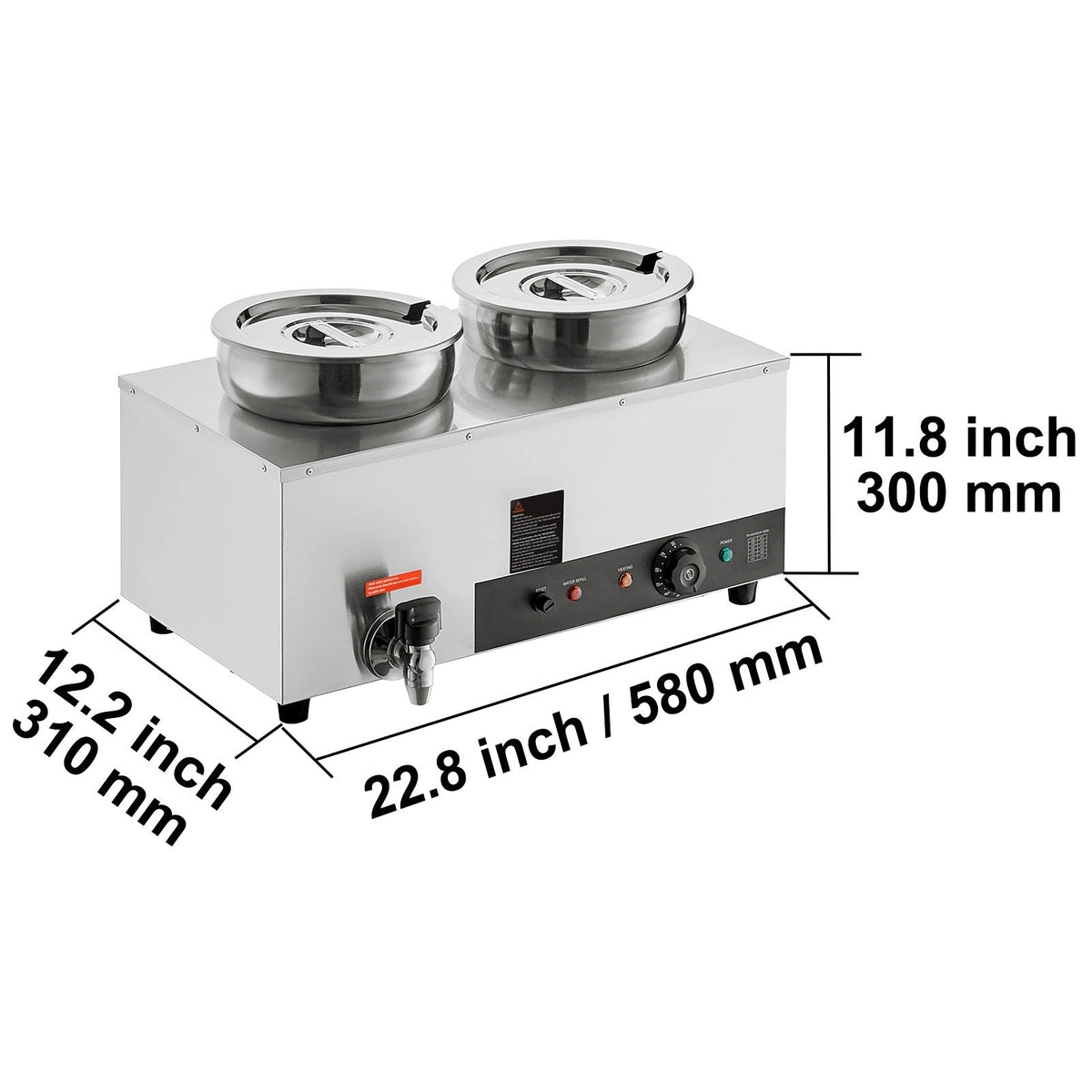 Electric Soup Warmer, Dual 7.4QT Stainless Steel Round Pot 86~185°F Adjustable Temp, 1200W Commercial Bain Marie with Anti-dry Burn and Reset Button, Soup Station for Restaurant, Buffet, Silver