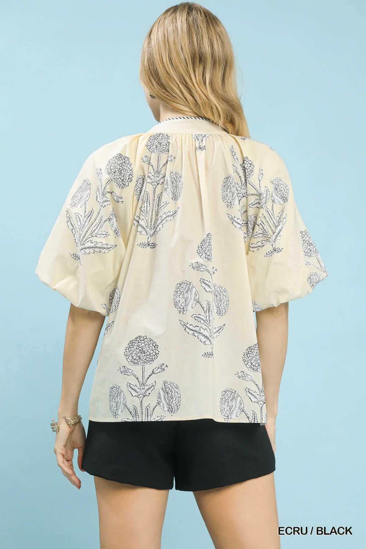Umgee Floral Print V-Neck Top