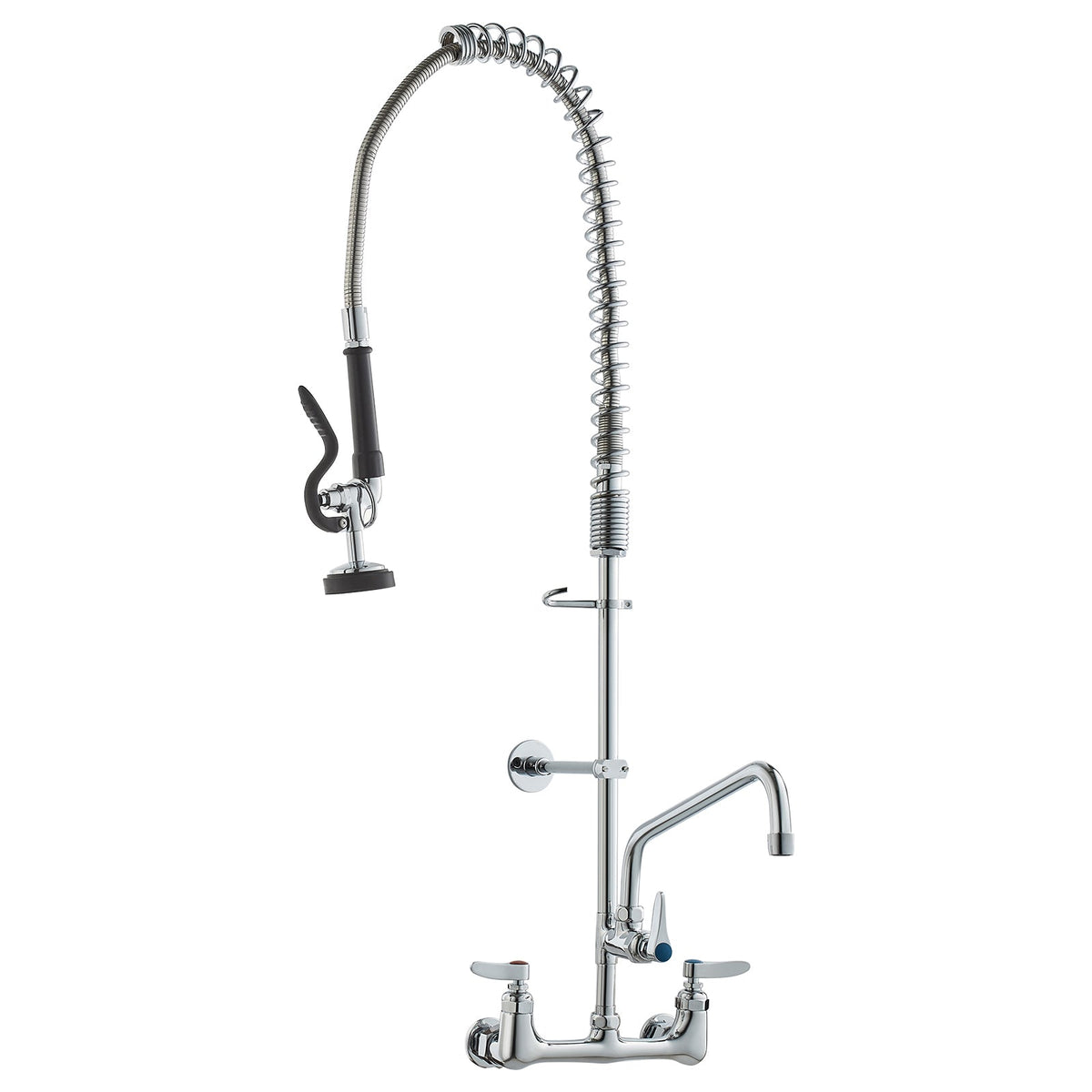Commercial Faucet with Pre-Rinse Sprayer, 36' Height, 8' Center, 12' Swing Spout, Wall Mount Kitchen Sink Faucet, Brass Constructed Device with Pull Down Spray, for 1/2/3 Compartment Sink