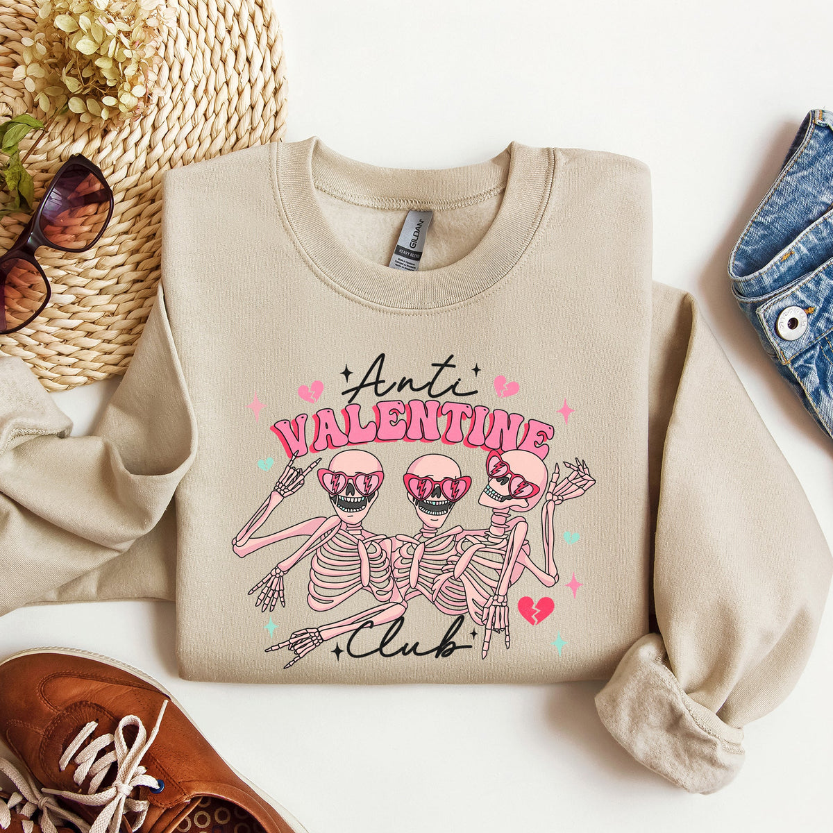 Anti Valentine's Club Skeleton Iconic Nightlife Self-Love Celebration Edition Sweatshirt