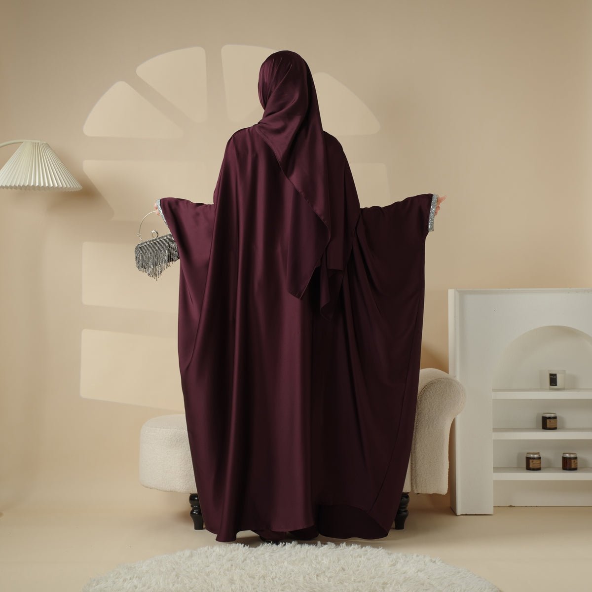 Archive Piece Abaya With Satin Shirt And Rhinestone Trousers - MP002 (Size M Only)