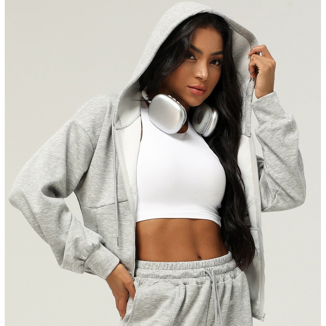 Athletic Zip-Up Hoodie Jacket | Cinched Waist Yoga Top with Pockets(MS169)