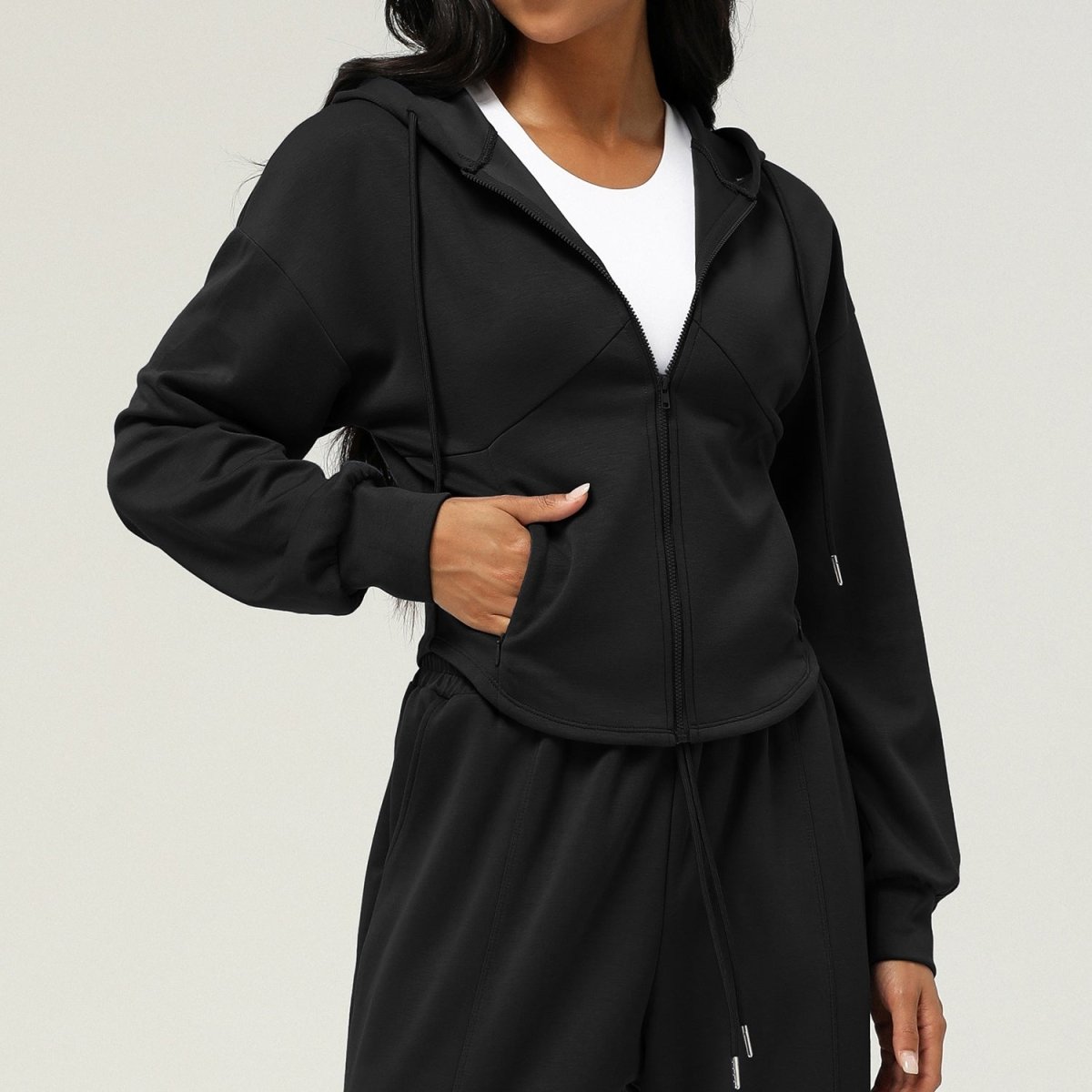 Athletic Zip-Up Hoodie Jacket | Cinched Waist Yoga Top with Pockets(MS169)