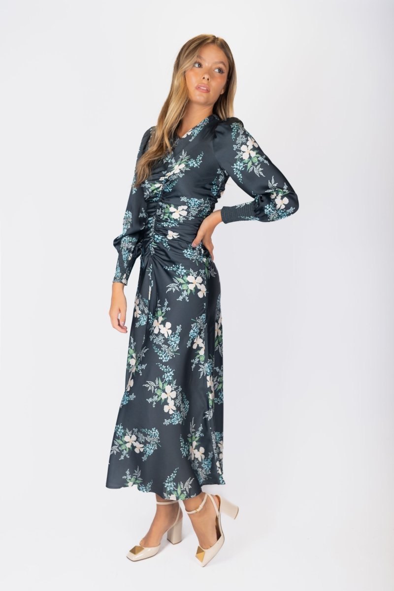 Audrey Dress Long Sleeve (Dark Green Ground)