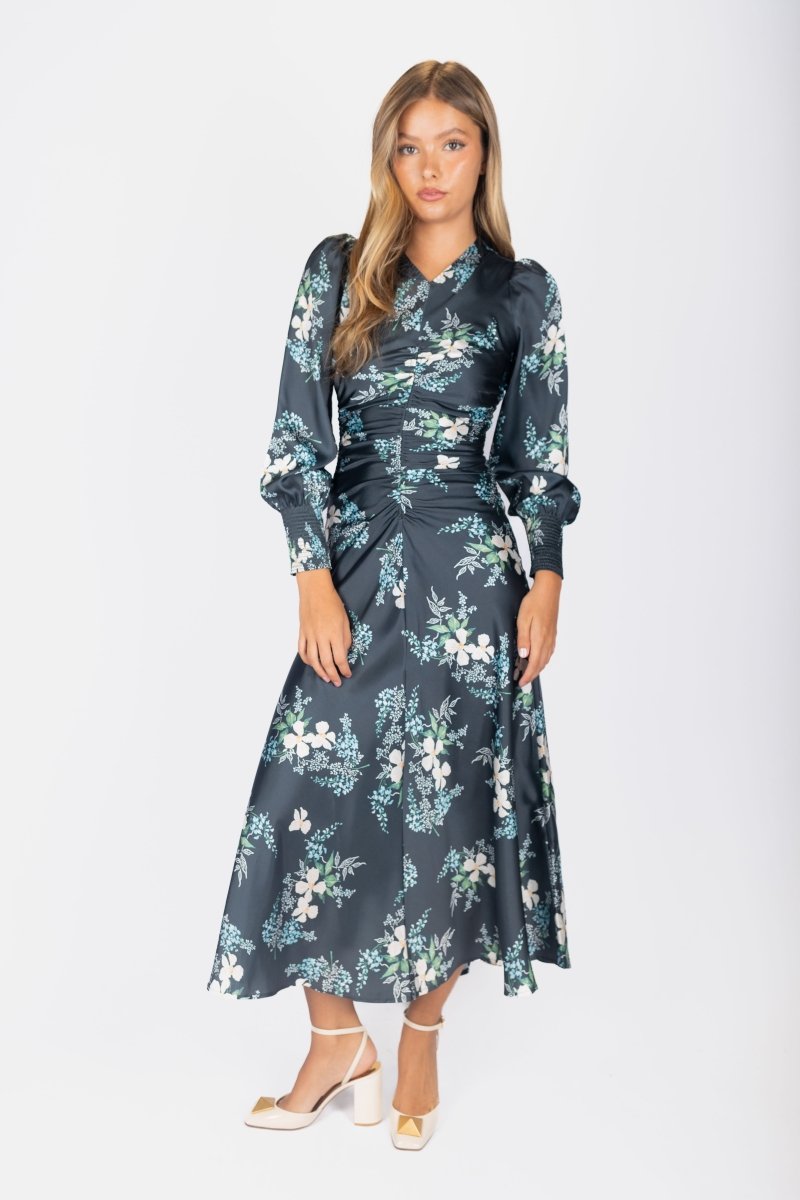 Audrey Dress Long Sleeve (Dark Green Ground)