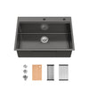 Stainless Steel Kitchen Sink, 30″x22″ Single Bowl, Overmount Handmade Sink in Black, with Cutting Board, Colander