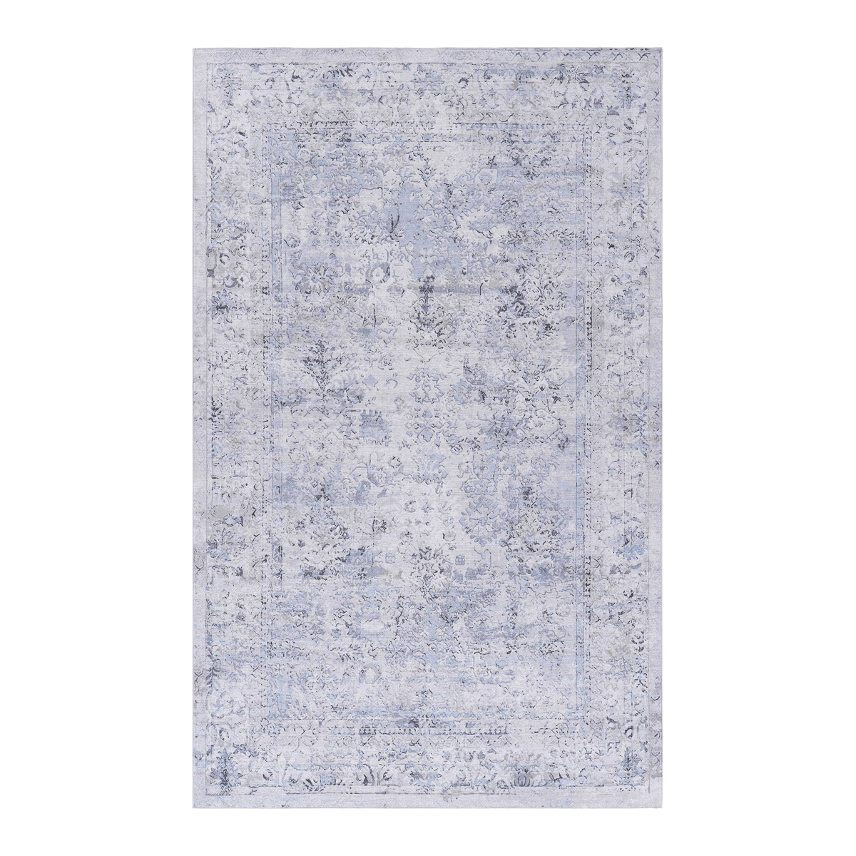 NAAR MAVAL Blue Washable Rug 5x8 Area Rug (Blue+Cream, 5' x 8')