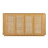 Contemporary Wave Shaped 64-Inch TV Stand with Rattan Doors in Natural Wood Finish
