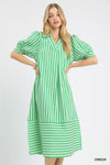Umgee Striped Puff Sleeve Midi Dress