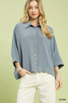 Umgee Oversized Striped Button-Down Shirt