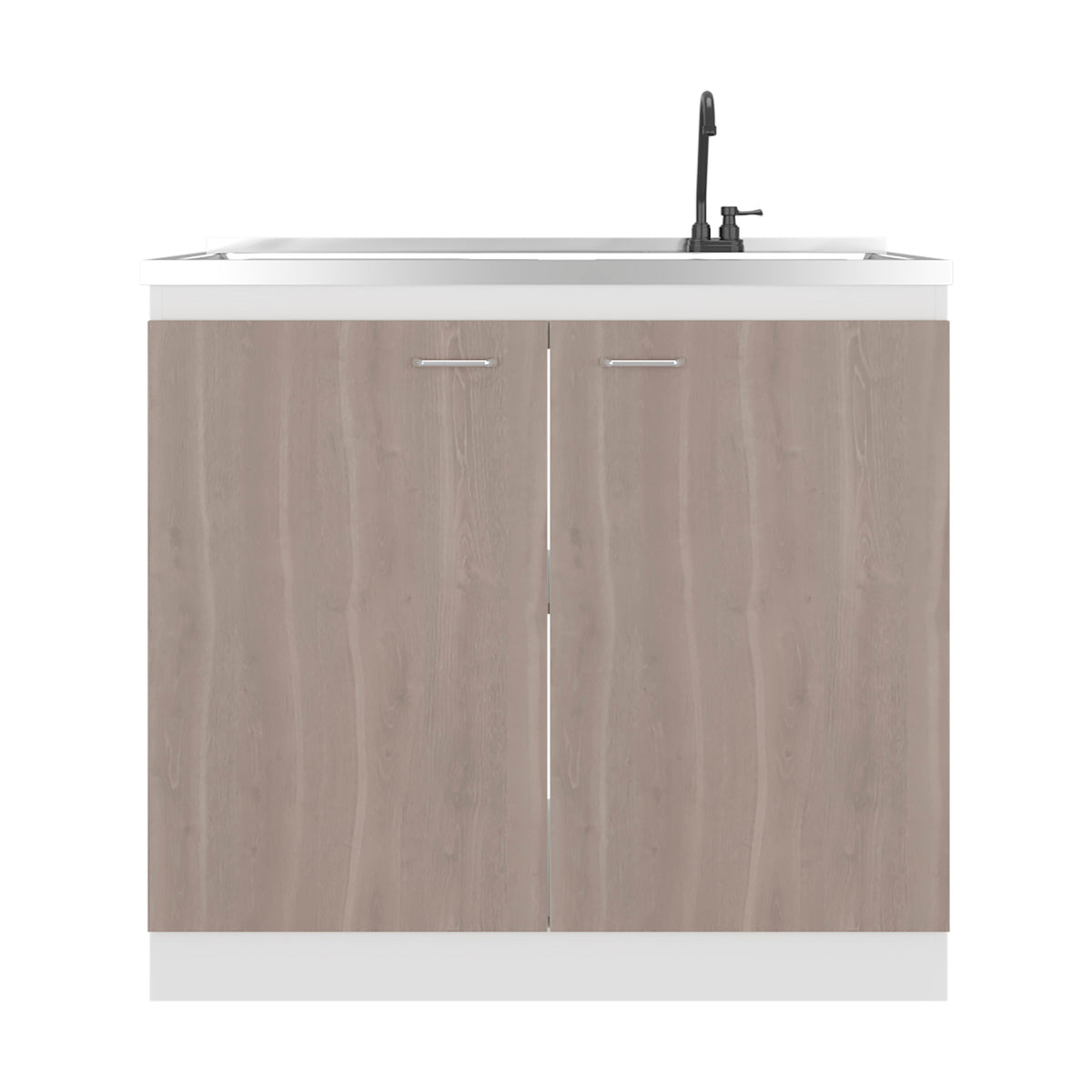 Salento Freestanding Sink, Double Door Cabinet, Two Shelves, White / Ligth Grey